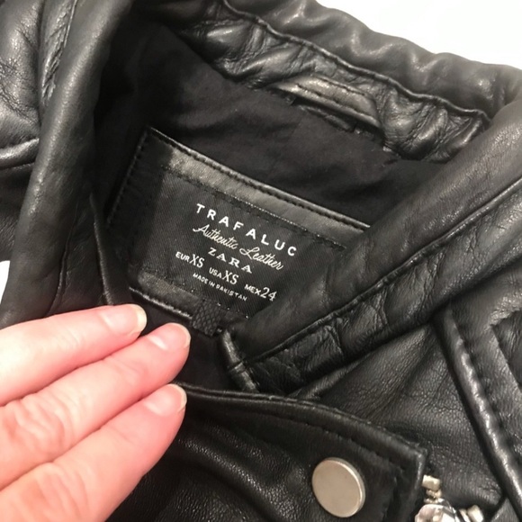ZARA TRAFALUC Real Sheep Leather Biker Moto Jacket size XS black!!!! - Picture 10 of 12